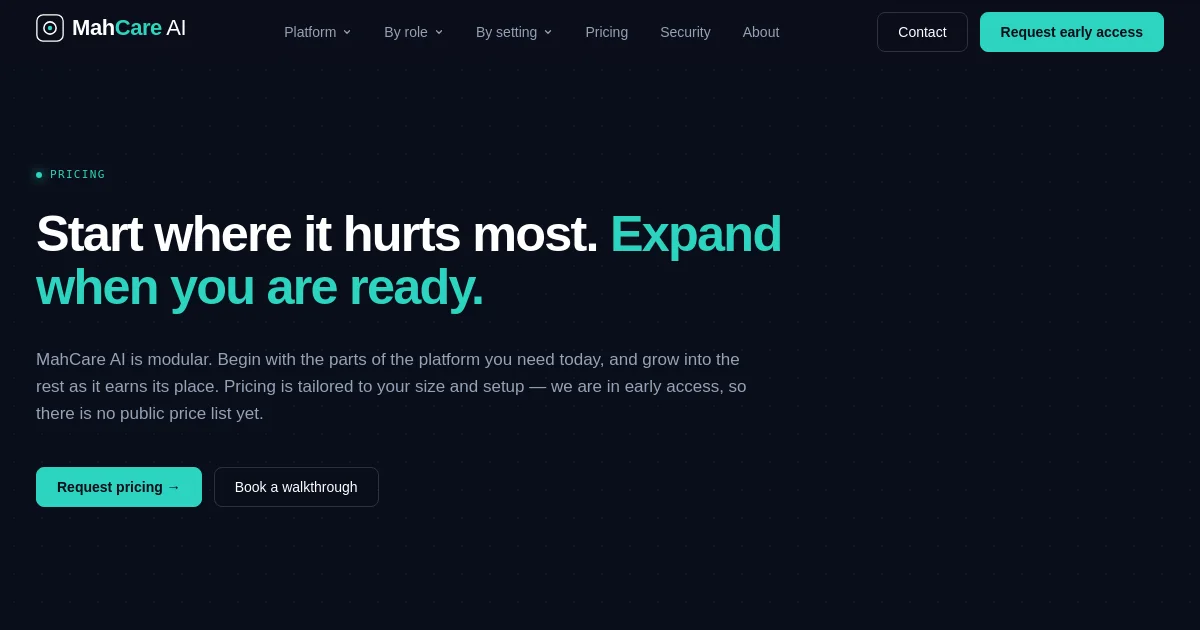 Mahcare pricing page