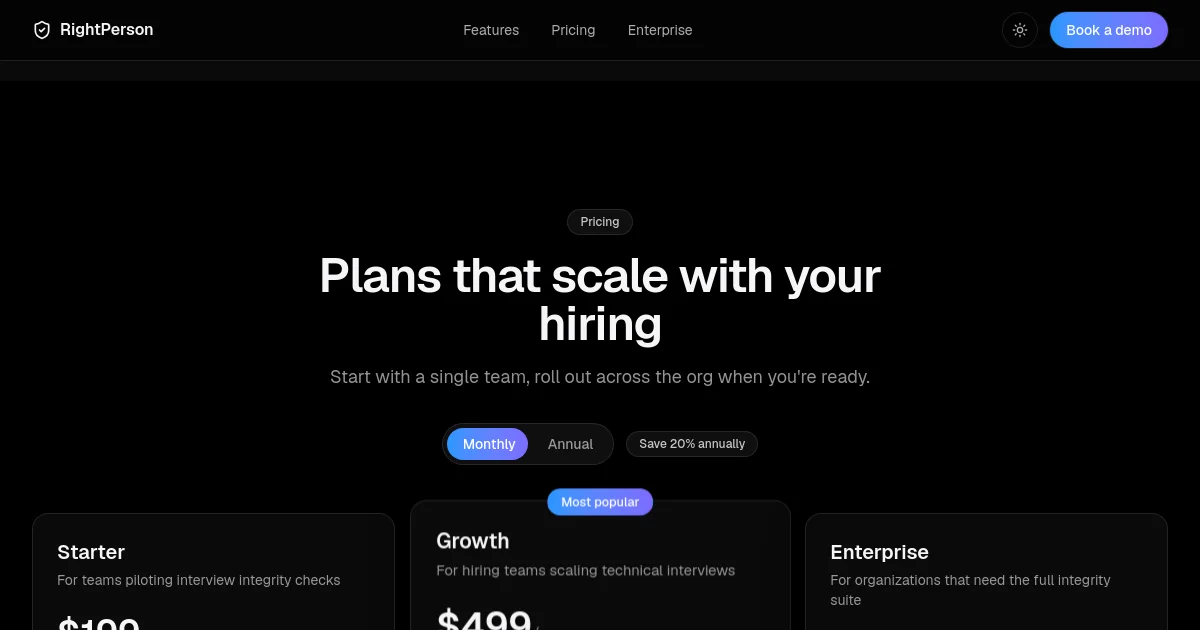 Rightperson pricing page
