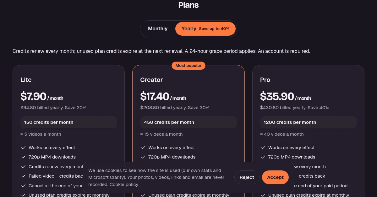 Effect Farm pricing page