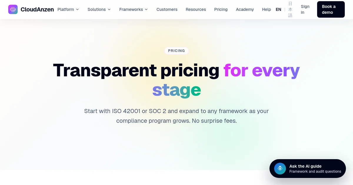 Cloudanzen pricing page