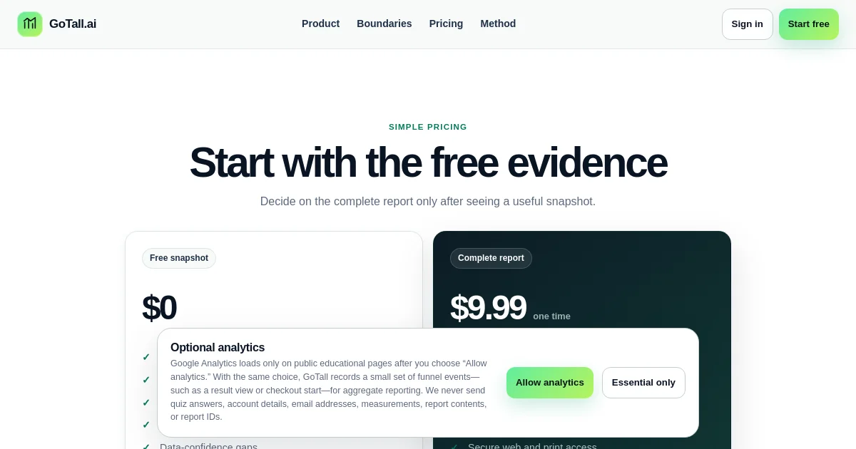 Gotall pricing page