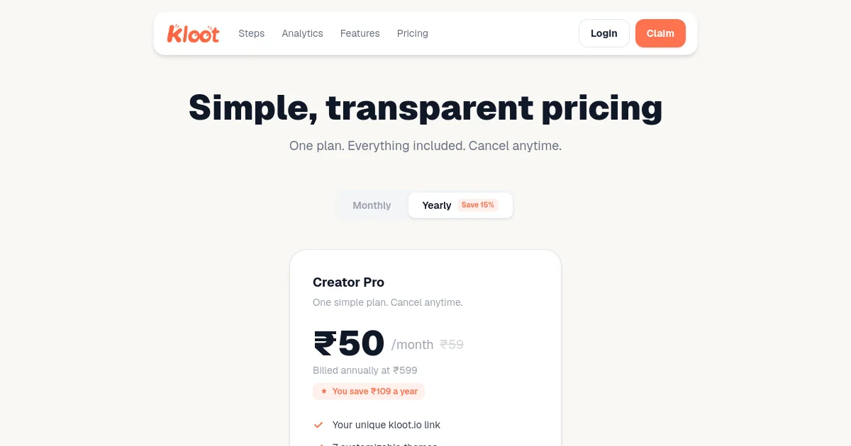 Kloot pricing page