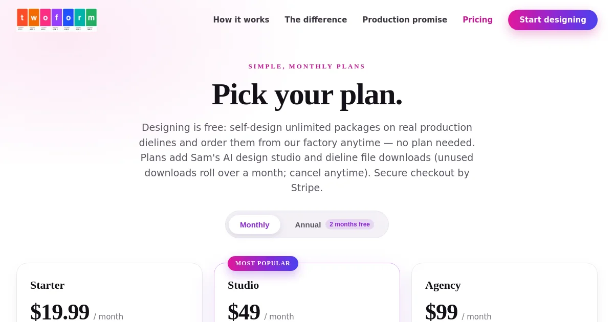 Twoform pricing page