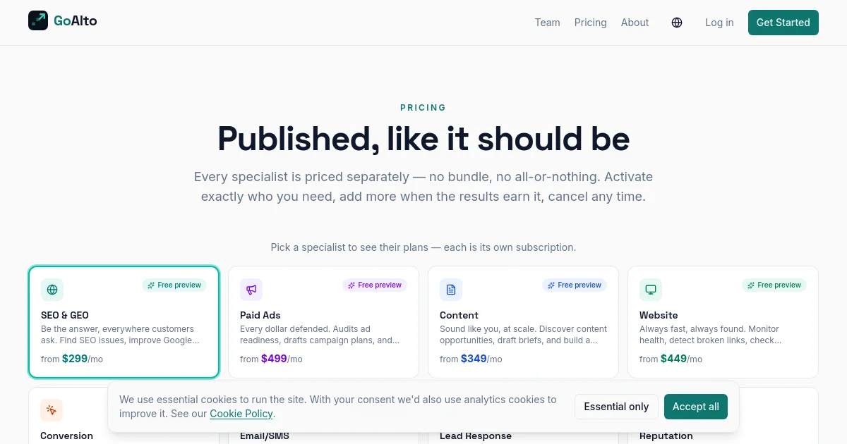 Goalto pricing page