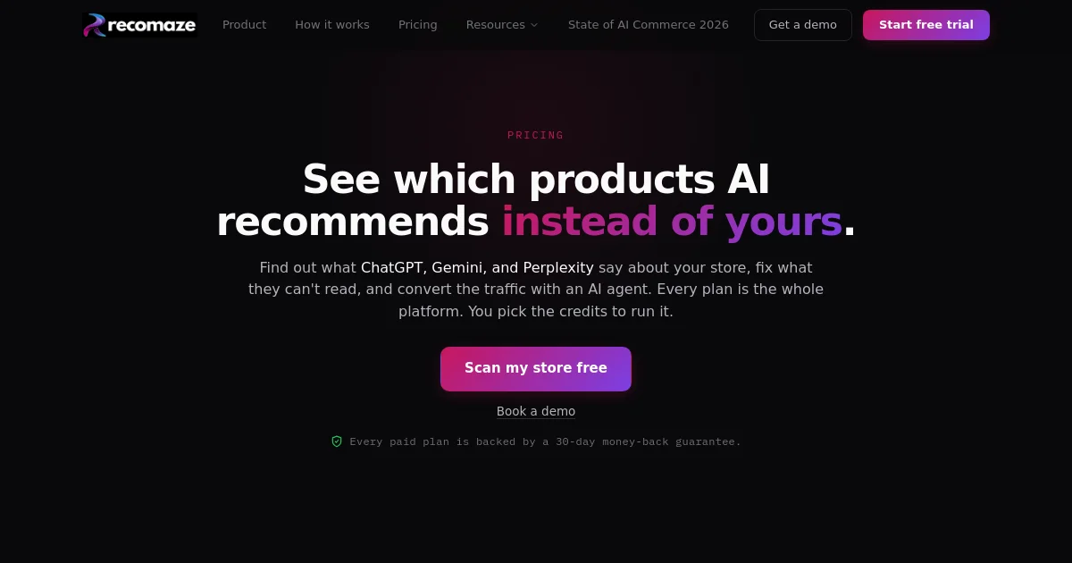 Recomaze AI pricing page