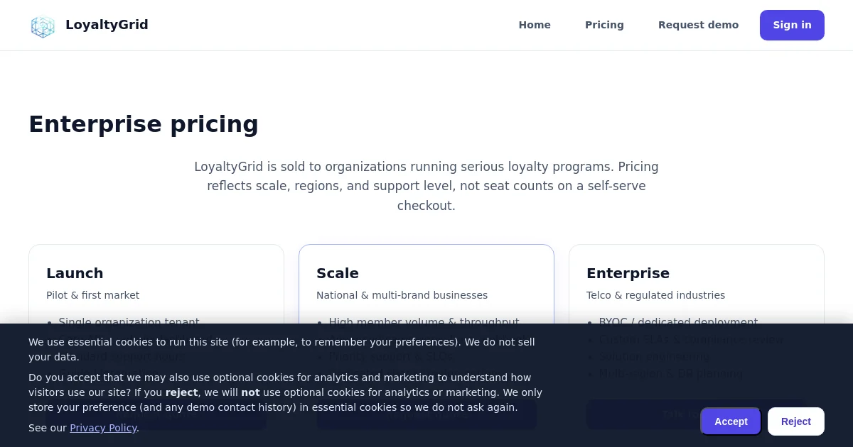 Loyaltygrid pricing page