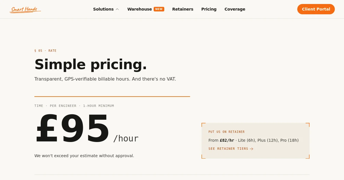 Smart Hands pricing page
