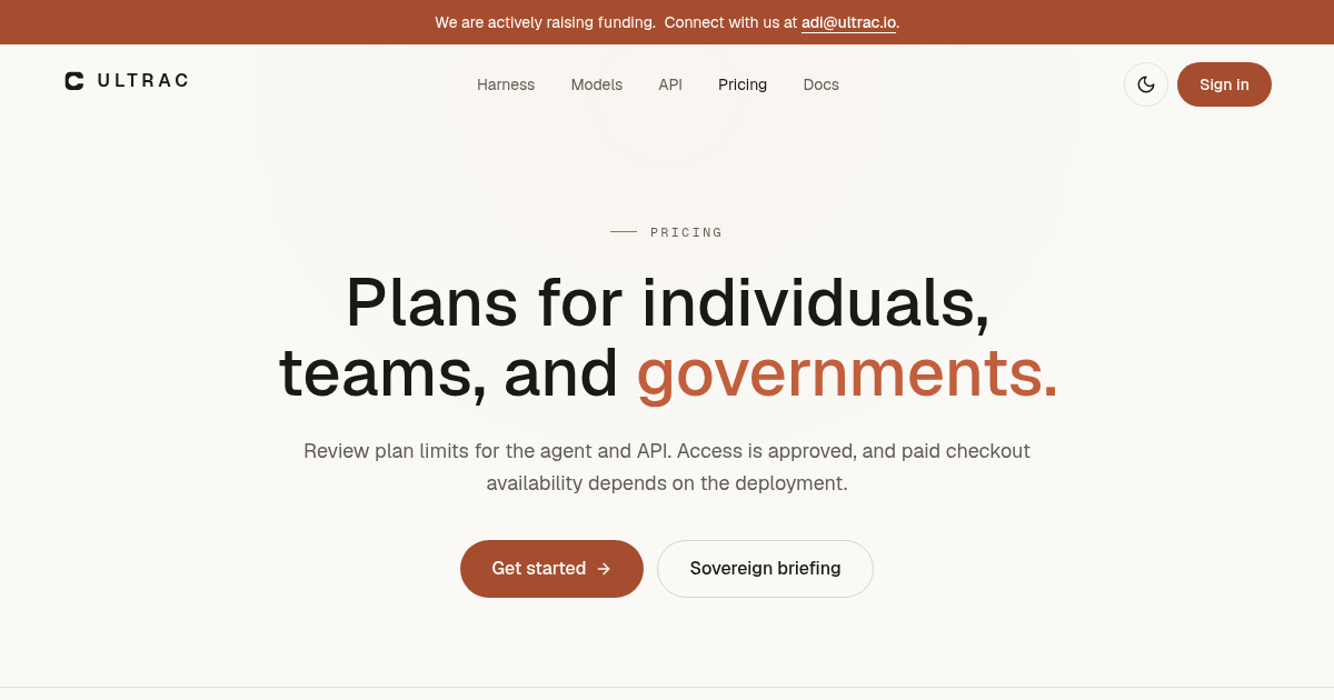Ultrac pricing page