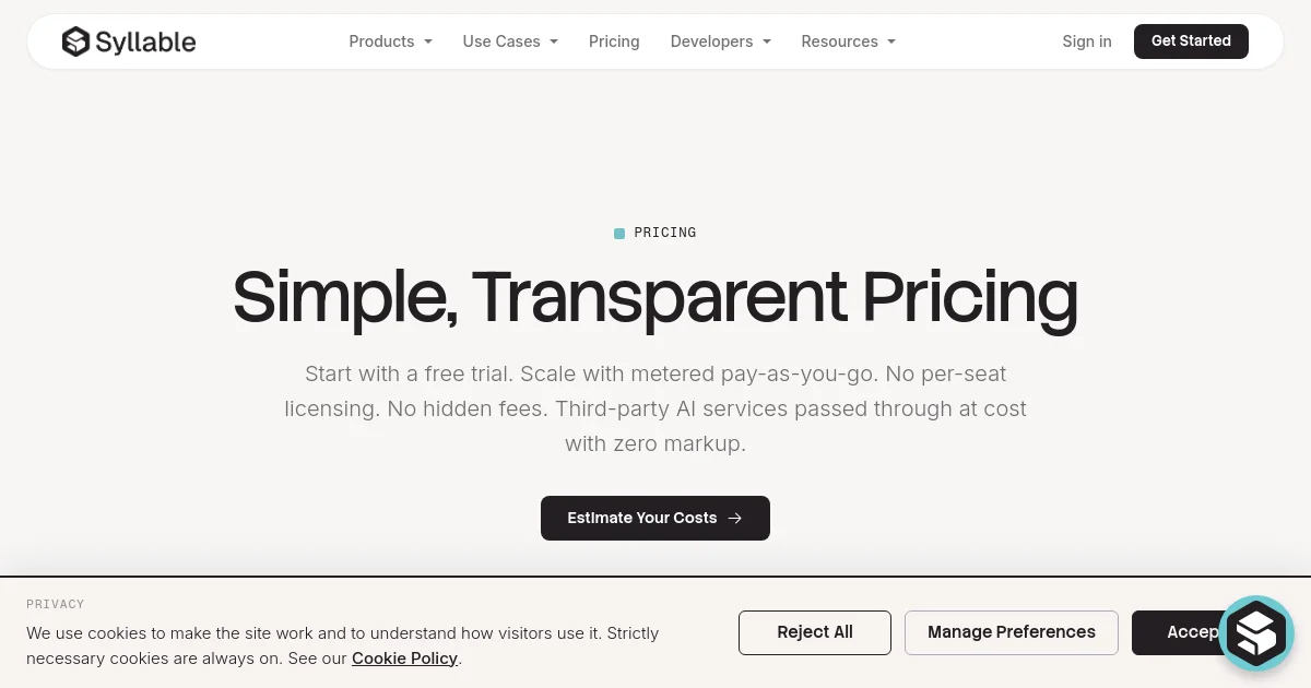 Syllable pricing page