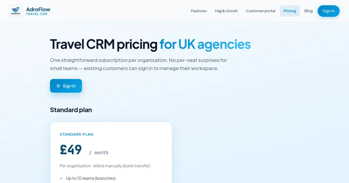 Adroflow pricing page