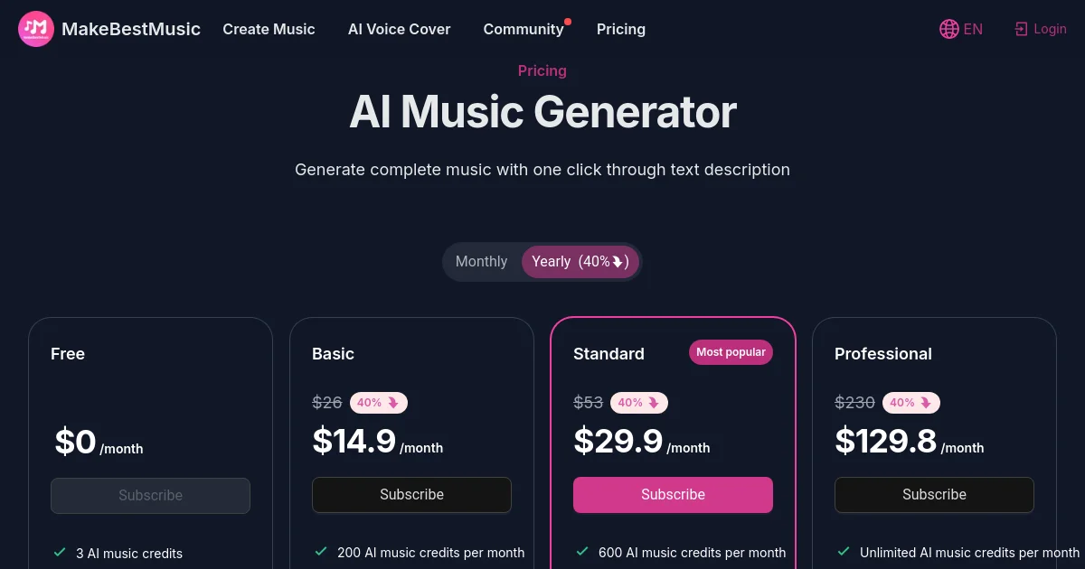 makebestmusic pricing page