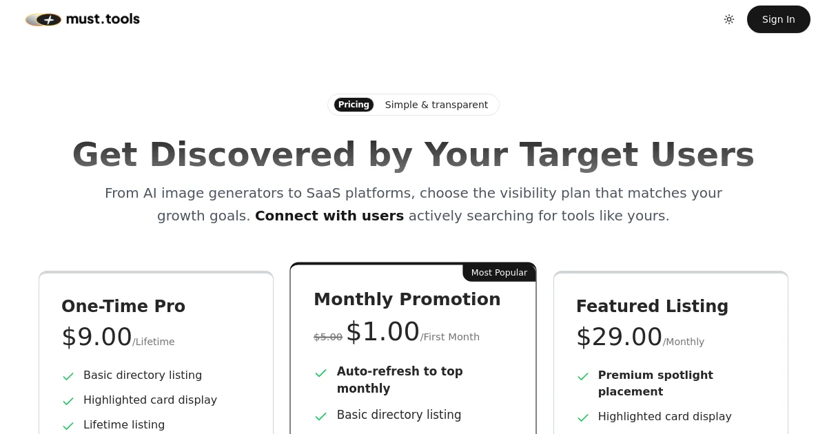 must.tools pricing page