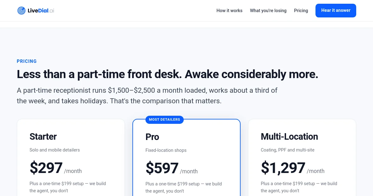 Livedial pricing page