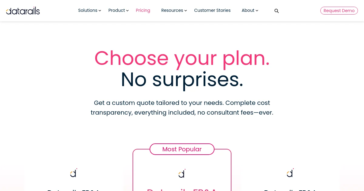 Datarails pricing page