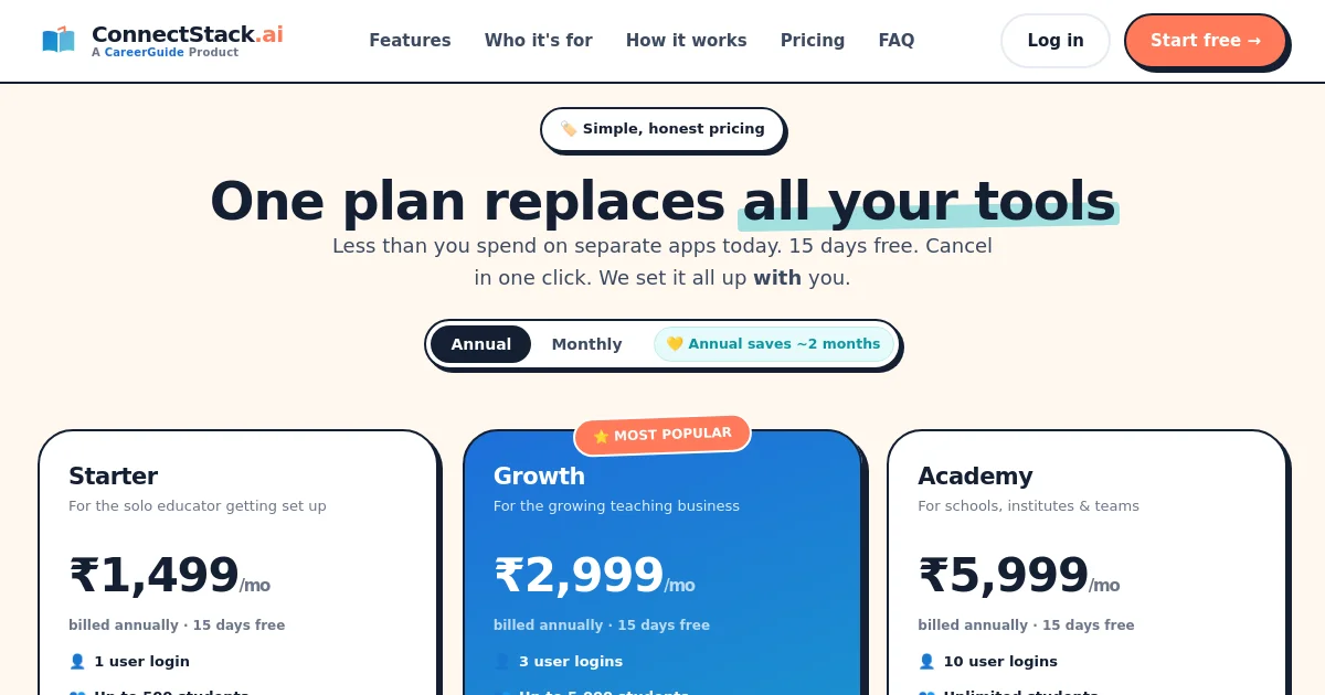 Connectstack pricing page
