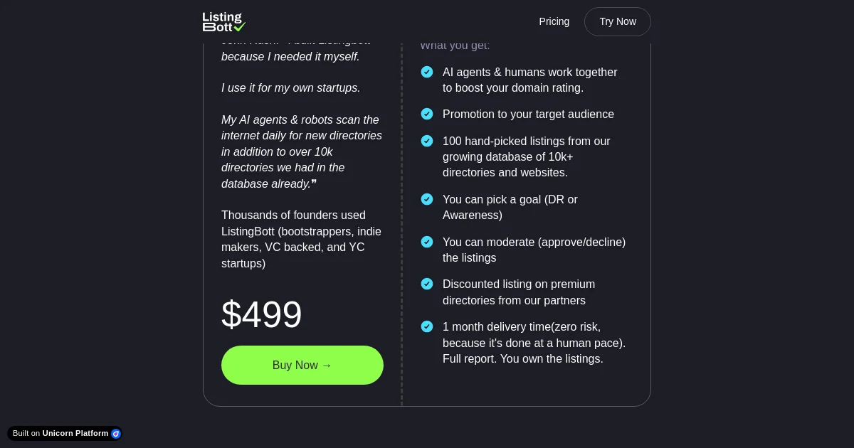 ListingBott pricing page