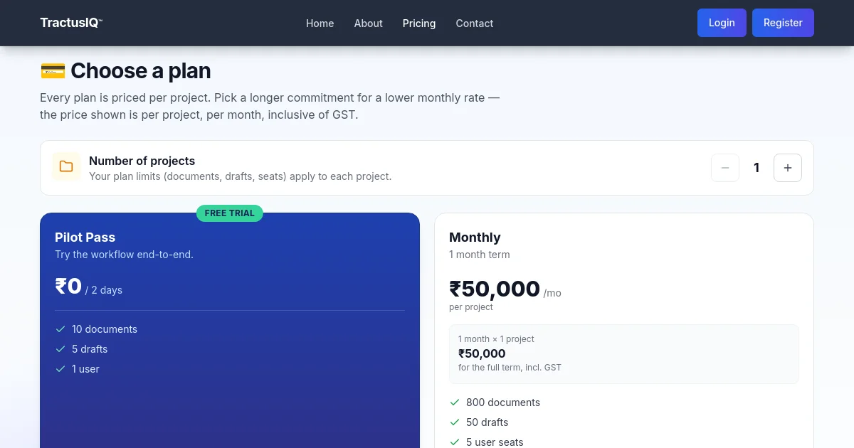 Tractusiq pricing page