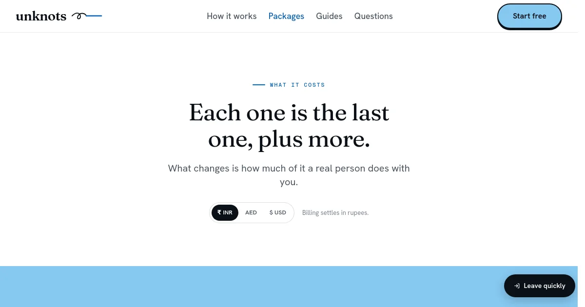 Unknots pricing page