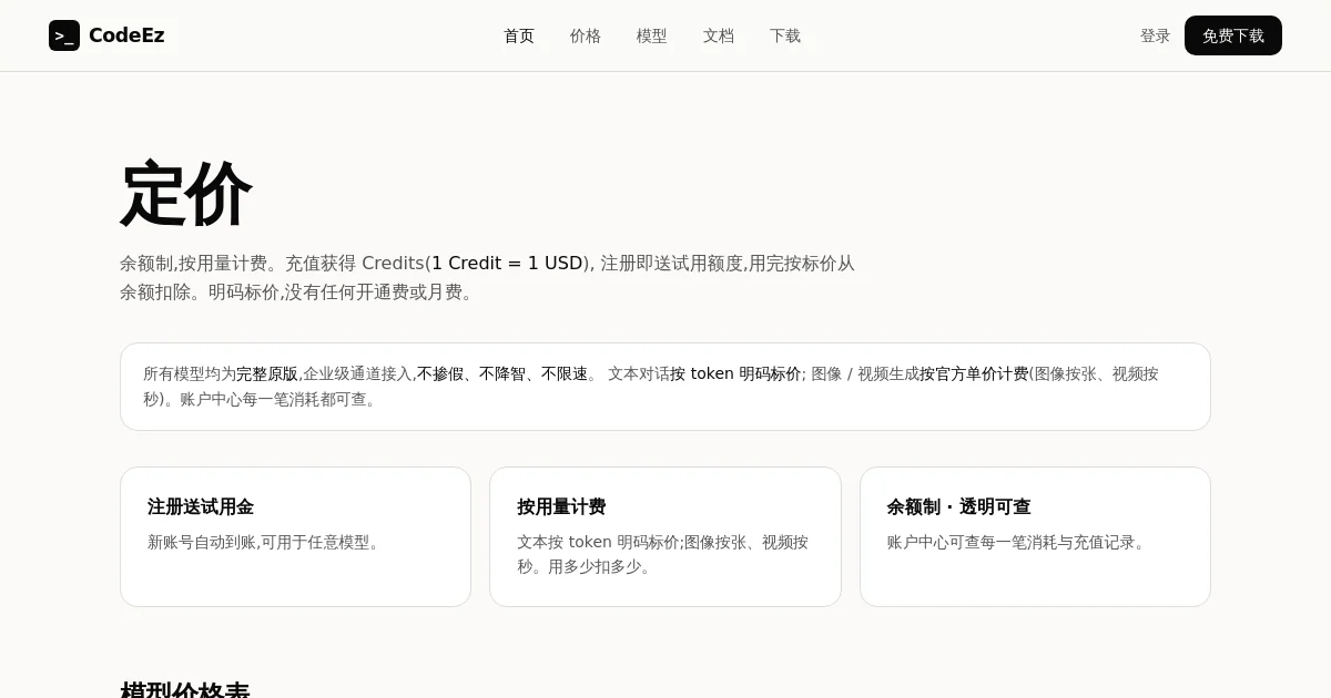 Codeez pricing page