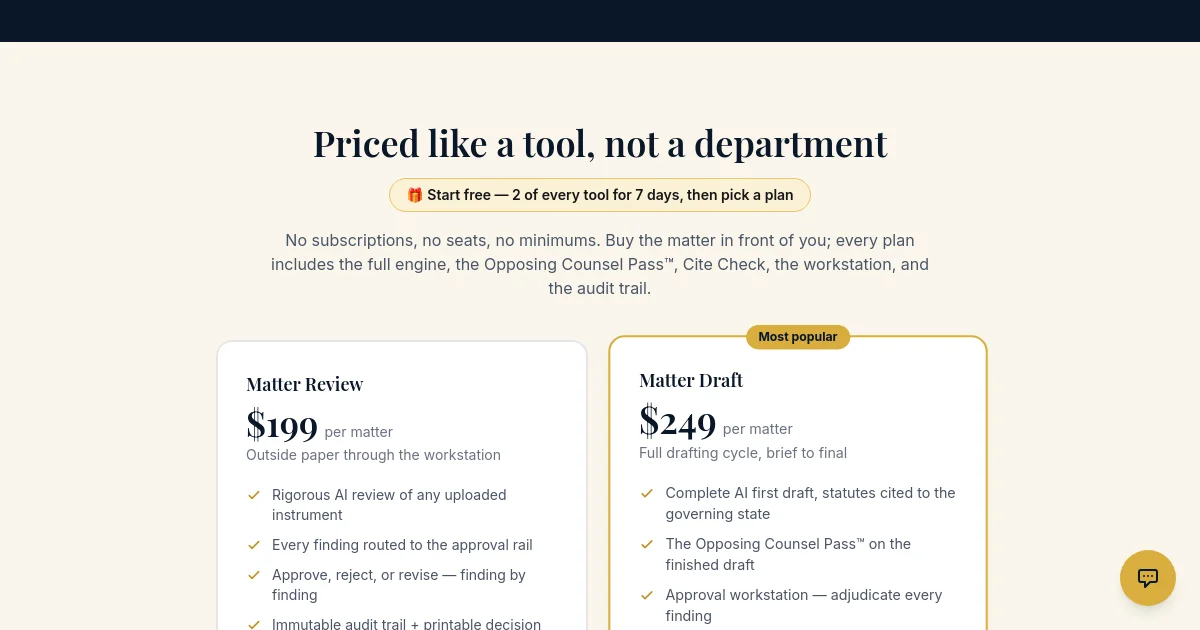 Draftcounsel pricing page
