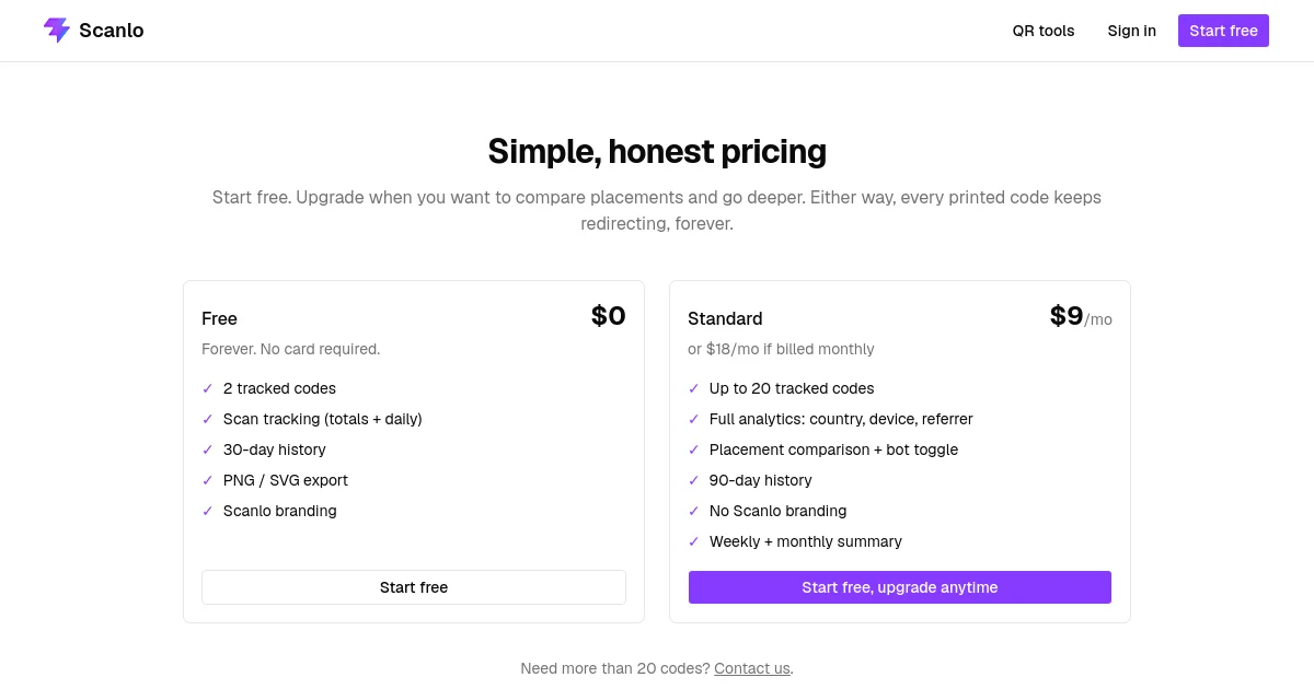 Scanlo pricing page