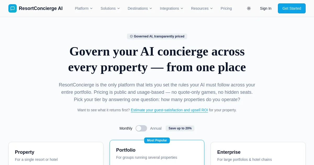 Resortconcierge pricing page