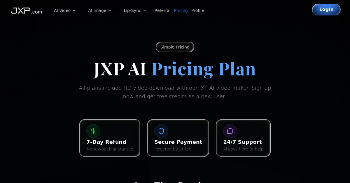 JXP Seedance 2.0 AI Video Generator pricing page