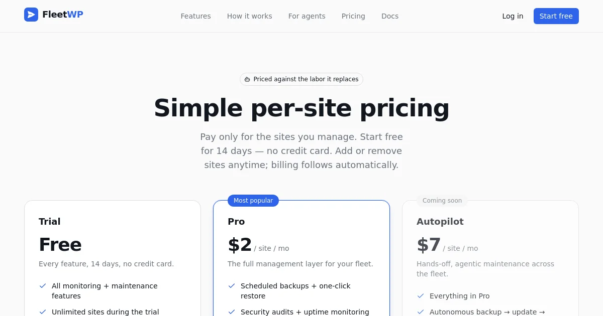 Fleetwp pricing page