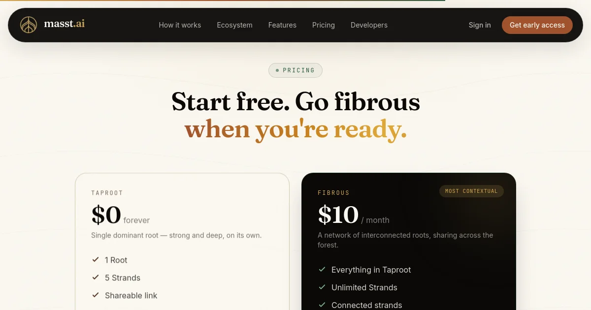 Masst pricing page