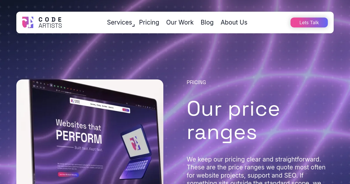 Code Artists pricing page