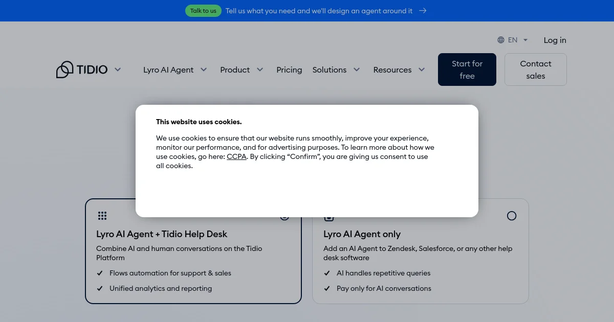 Tidio pricing page