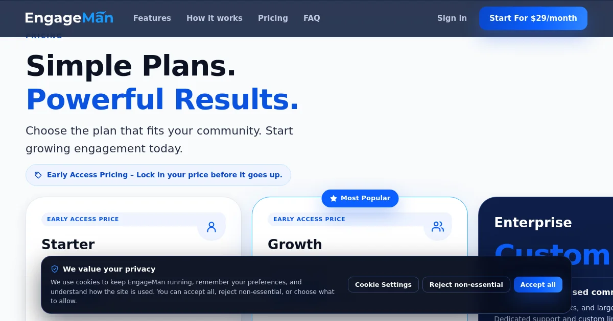 Engageman pricing page
