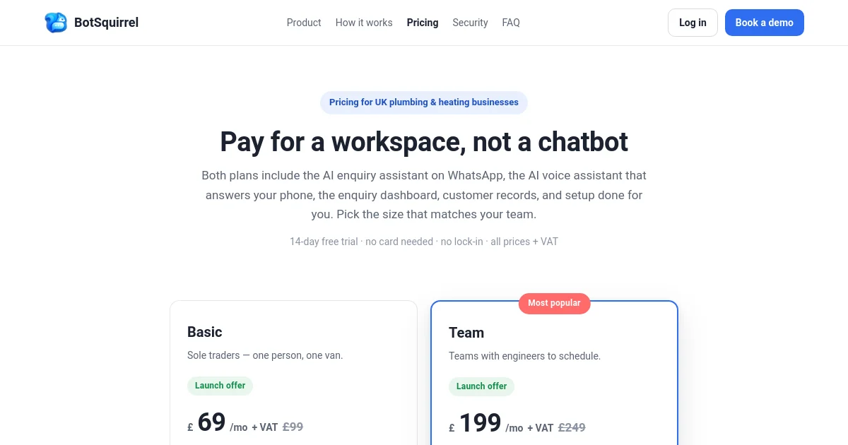 Botsquirrel pricing page