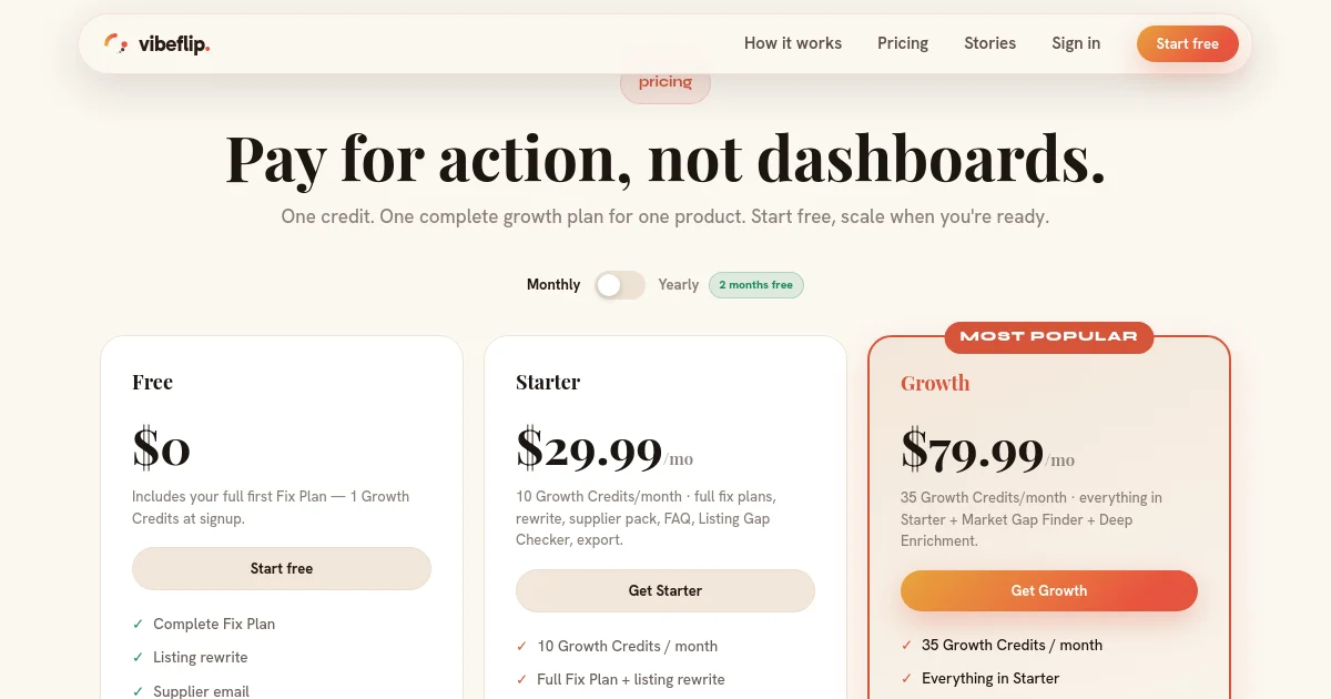 Vibeflip pricing page