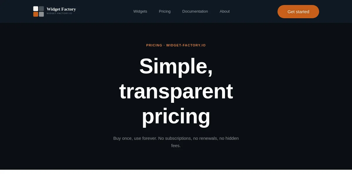 Widget Factory pricing page