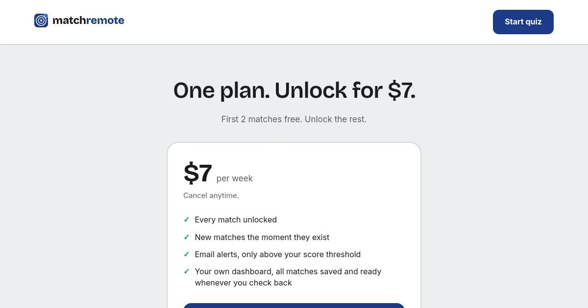 Matchremote pricing page