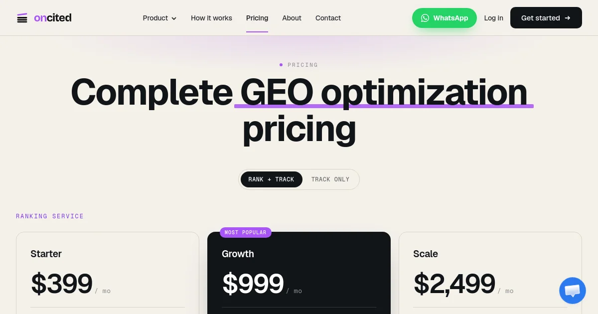OnCited pricing page