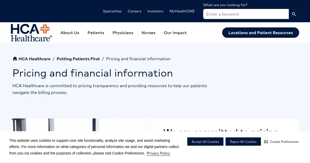 HCA Healthcare pricing page