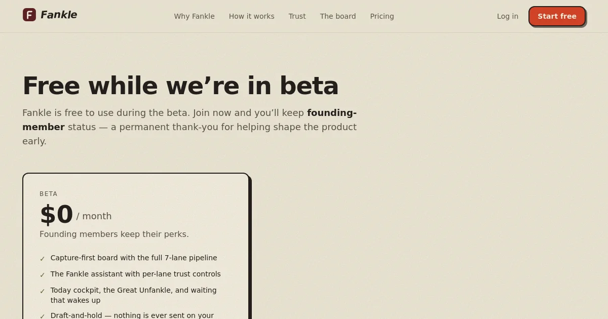 Fankle pricing page