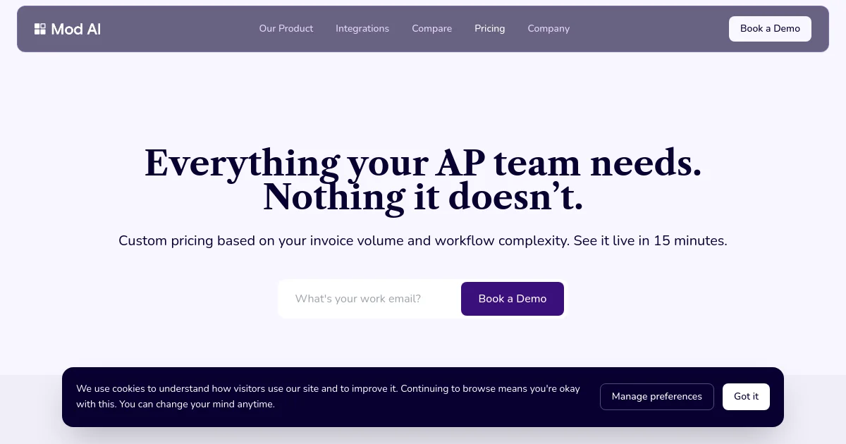 Mod AI pricing page