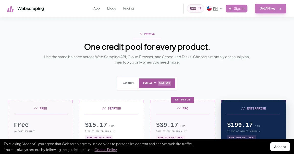 Webscraping pricing page