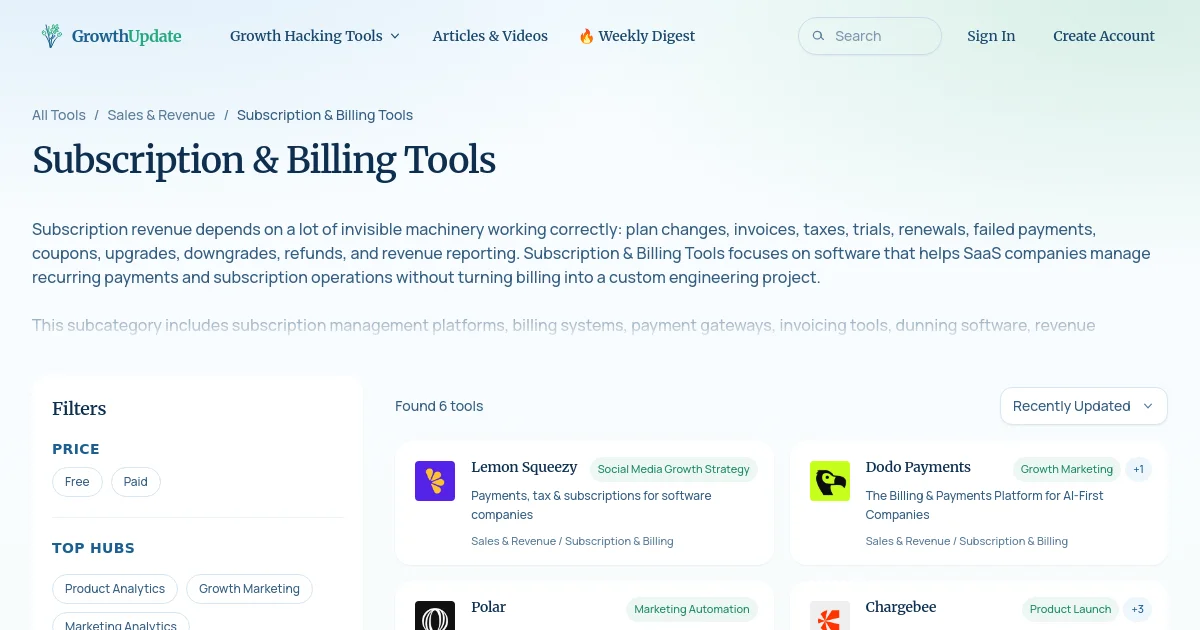 Growthupdate pricing page