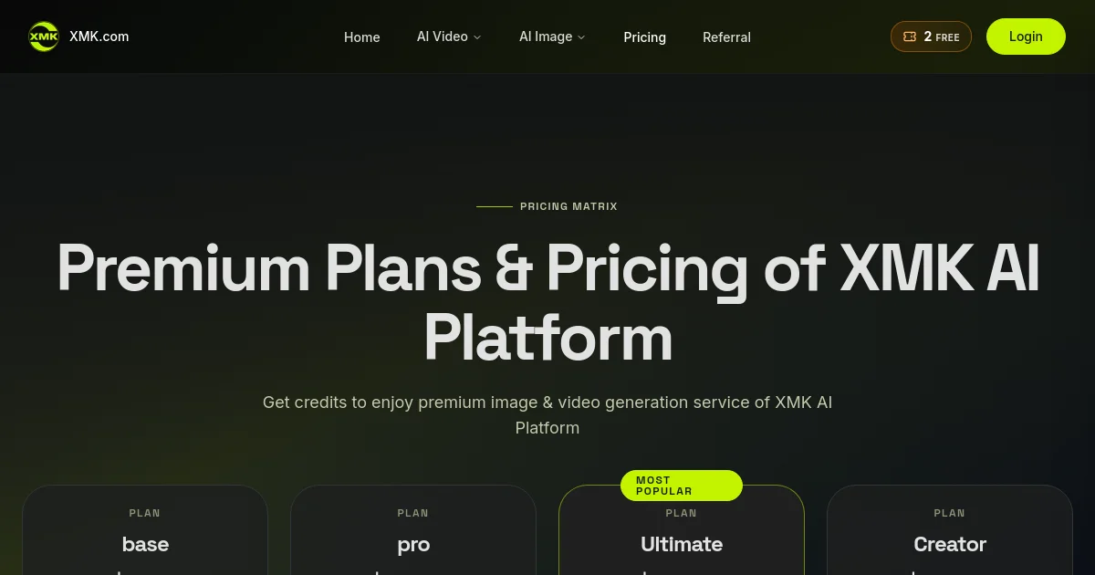 XMK AI Video Generator Online pricing page