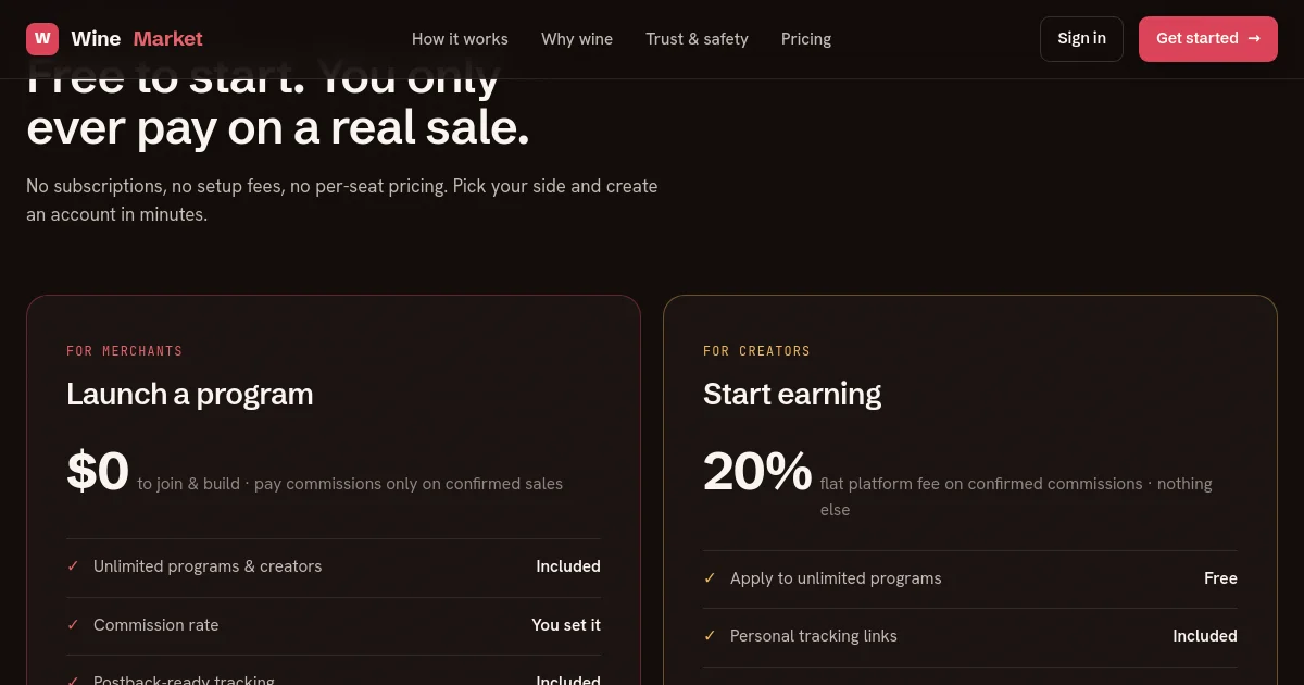 Wine Market pricing page