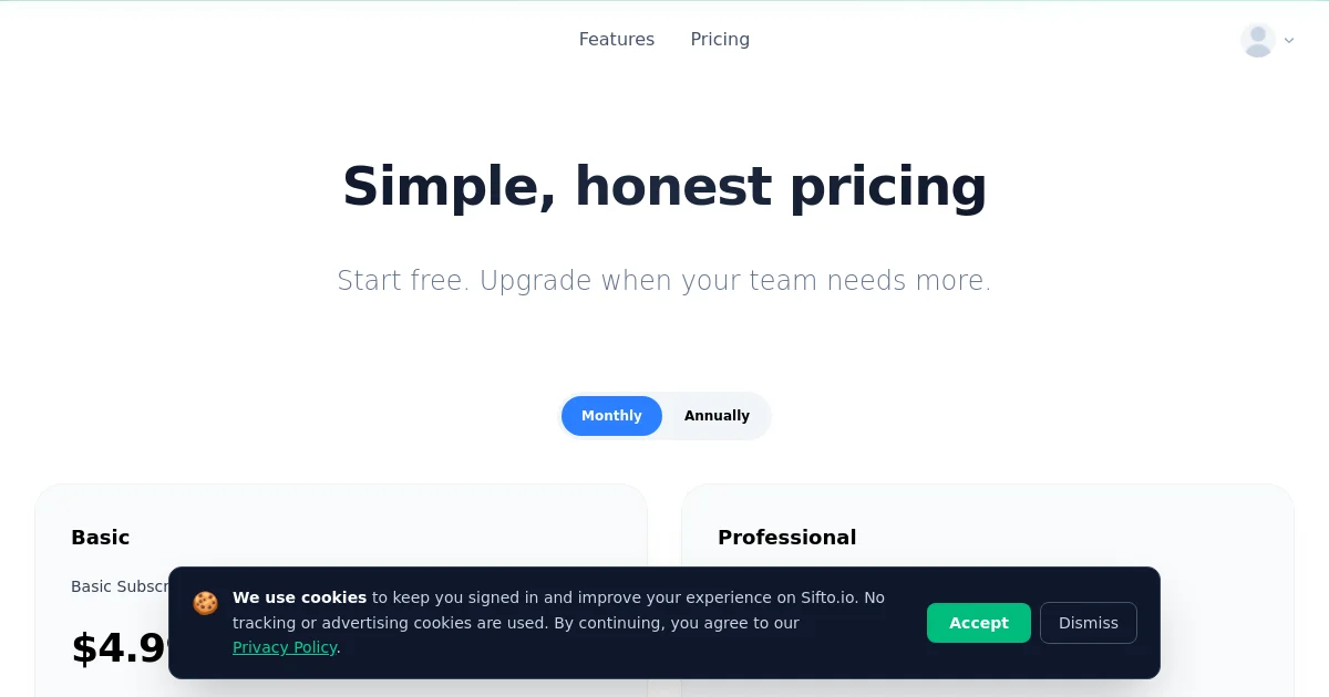 Sifto pricing page
