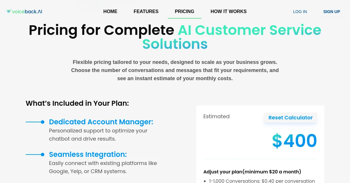 Voiceback AI pricing page