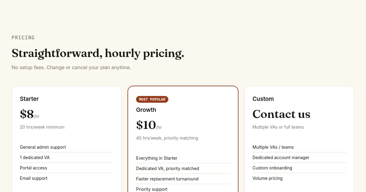 Staffbridge pricing page