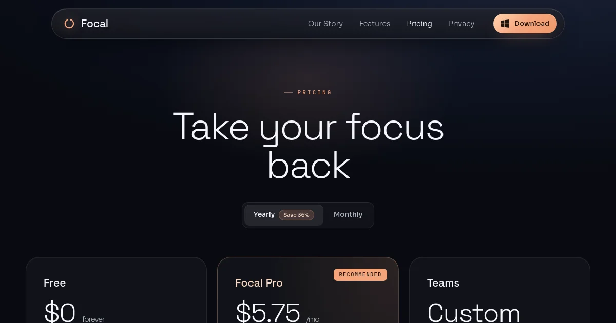 Focal pricing page