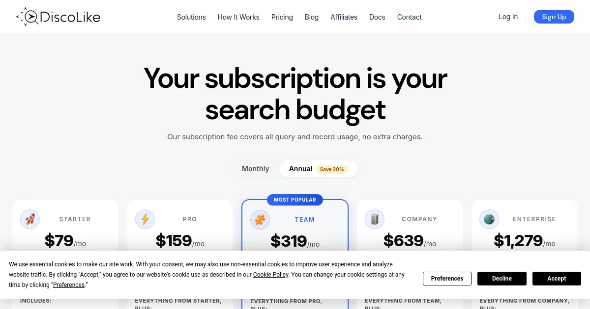 Discolike pricing page