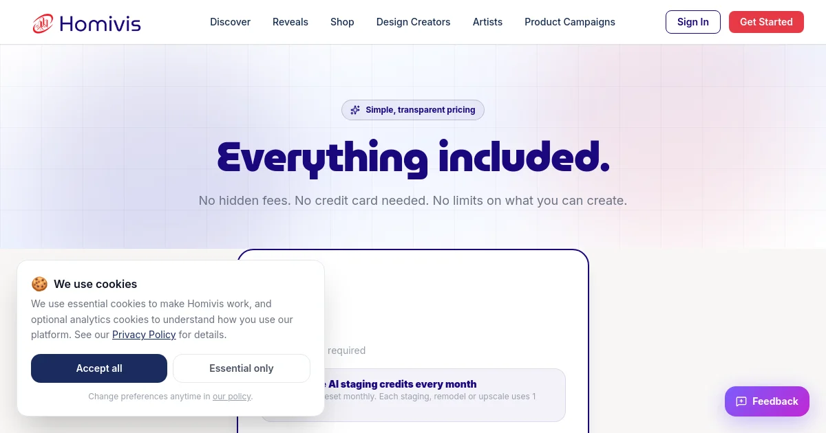 Homivis pricing page